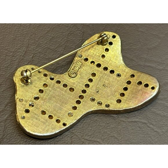 Vintage Signed HAR Rhinestone Modernist Brooch Pin Gold Tone Abstract MCM - Picture 6 of 8